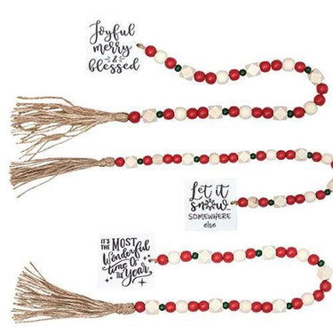 Lg Winter Phrases Tassel Garland w Red Grn Beads 3 Asstd - The Fox Decor